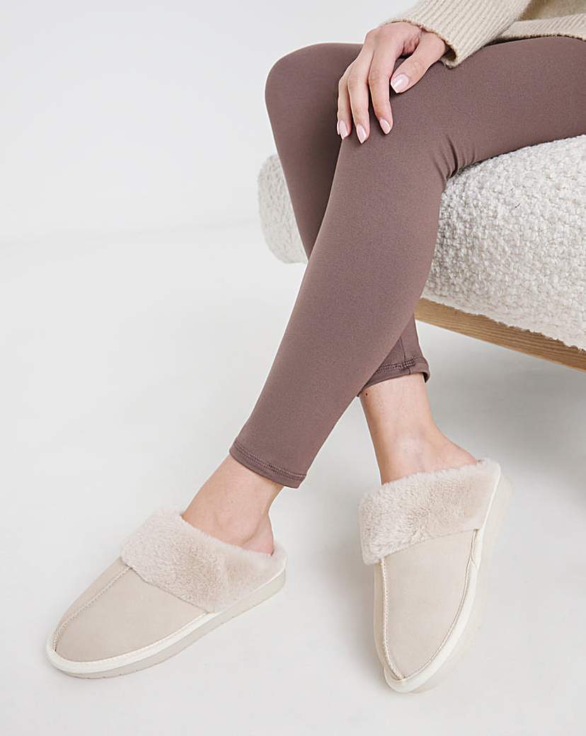 Faux Fur Lined Suede Mule Slipper Wide