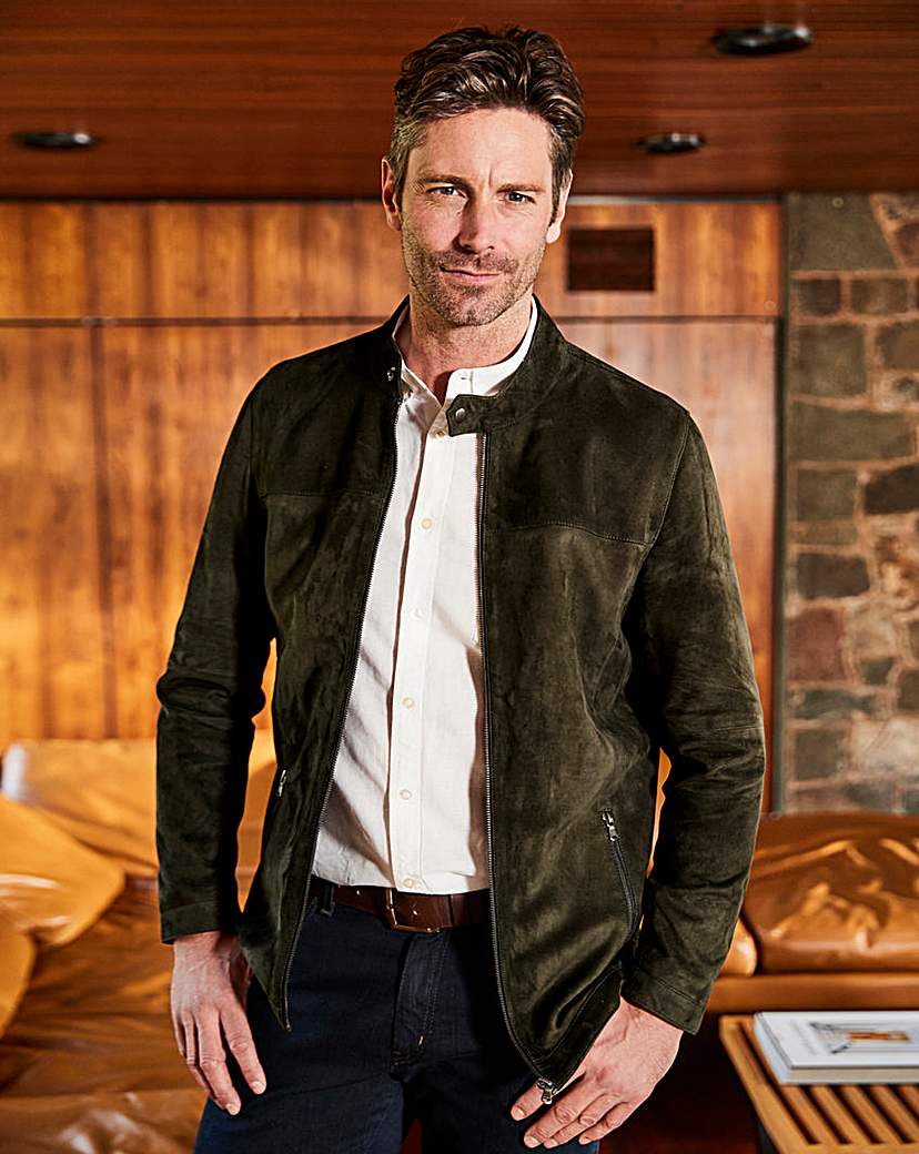 Image of W&B Olive Suede Biker Style Jacket R