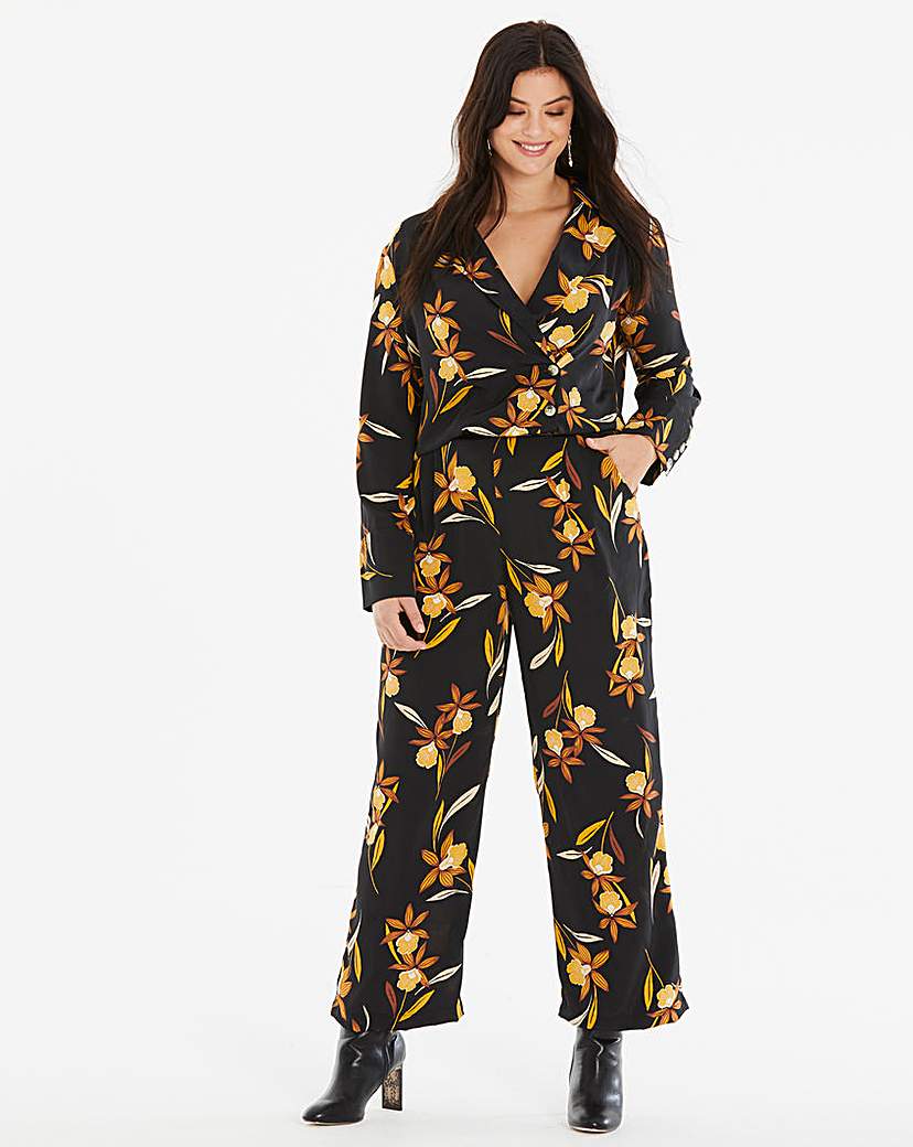 Image of Neon Rose Floral Print Wide Trousers