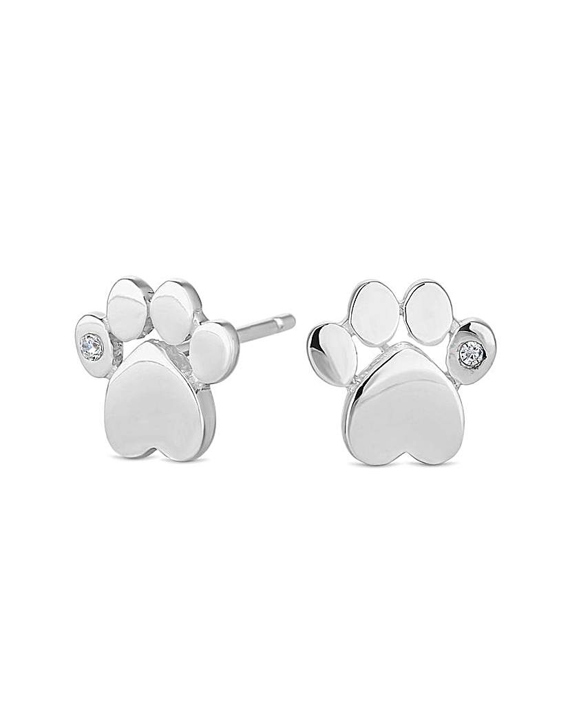 Simply Silver Paw Print Stud Earrings