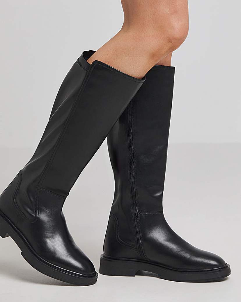 Stretch Back Flat Knee High Boots Wide