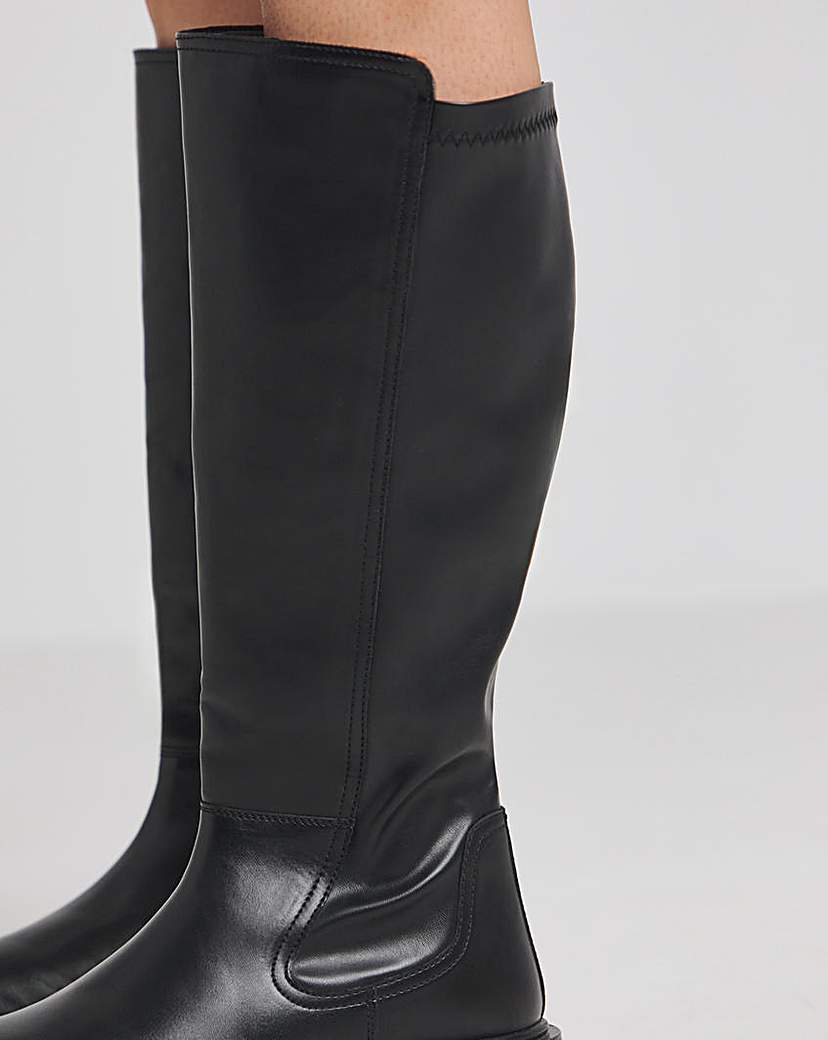 Stretch Back Flat Knee High Boots Wide