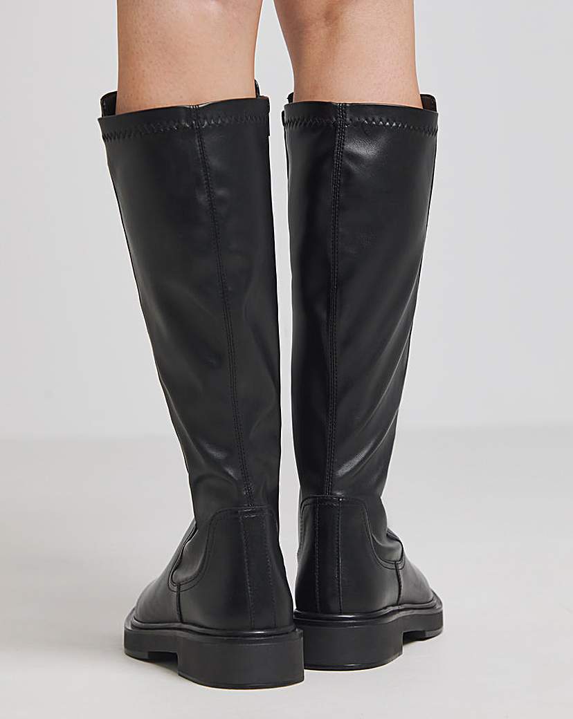 Stretch Back Flat Knee High Boots Wide
