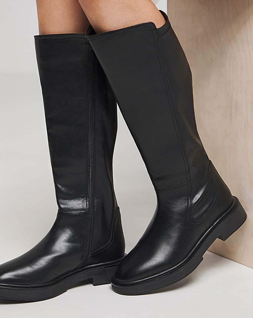 Stretch Back Flat Knee High Boots Wide