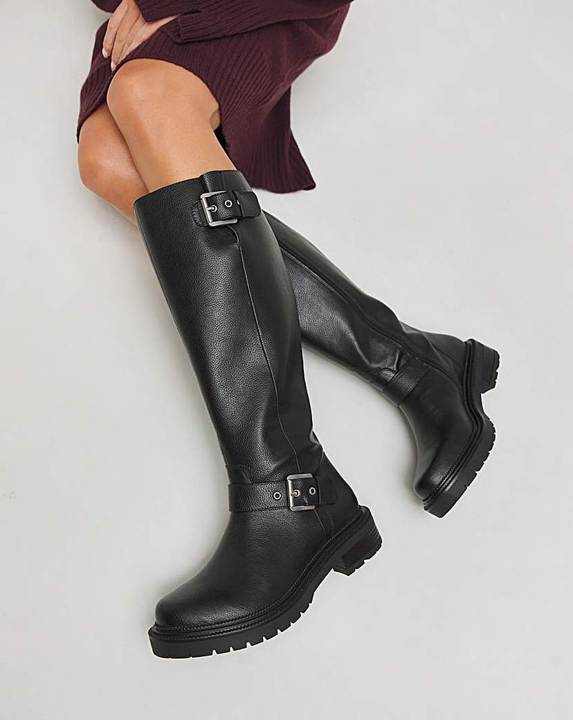 Buckle Detail Knee High Boots Wide SC