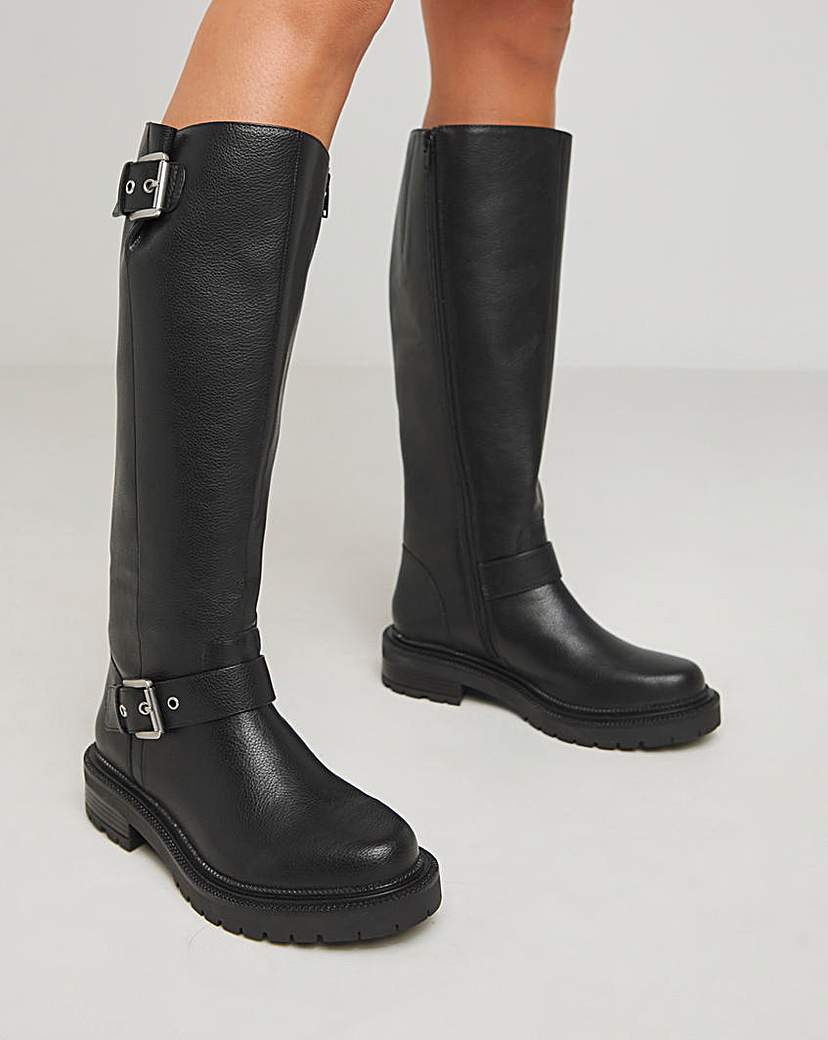 Buckle Detail Knee High Boots Wide SC