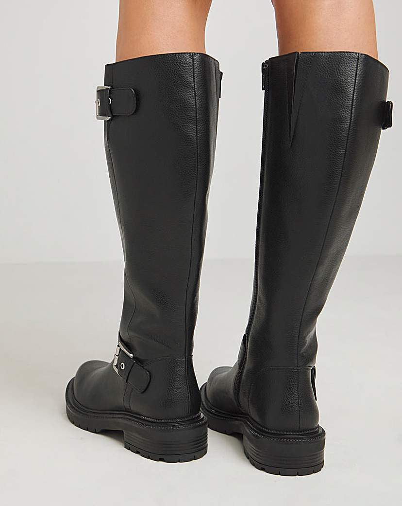 Buckle Detail Knee High Boots Wide SC