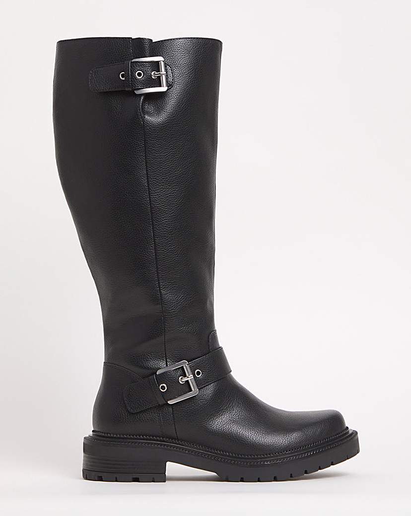 Buckle Detail Knee High Boots Wide SC