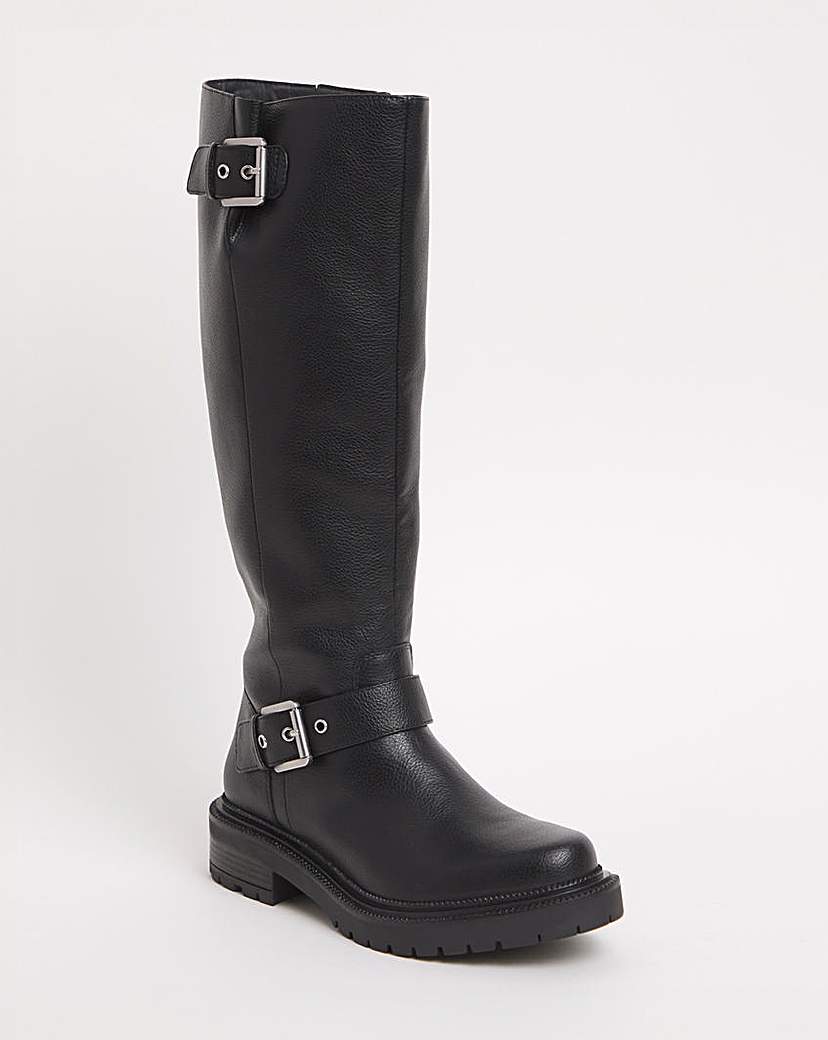 Buckle Detail Knee High Boots Wide SC