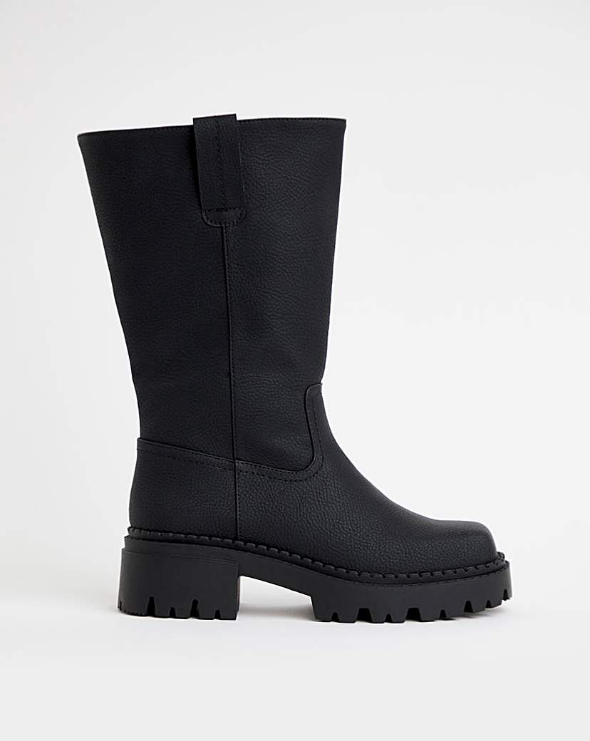 Chunky Plain Biker Boot Ex Wide C