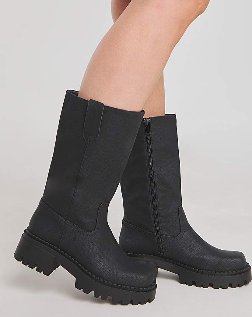 Chunky Plain Biker Boot Ex Wide C