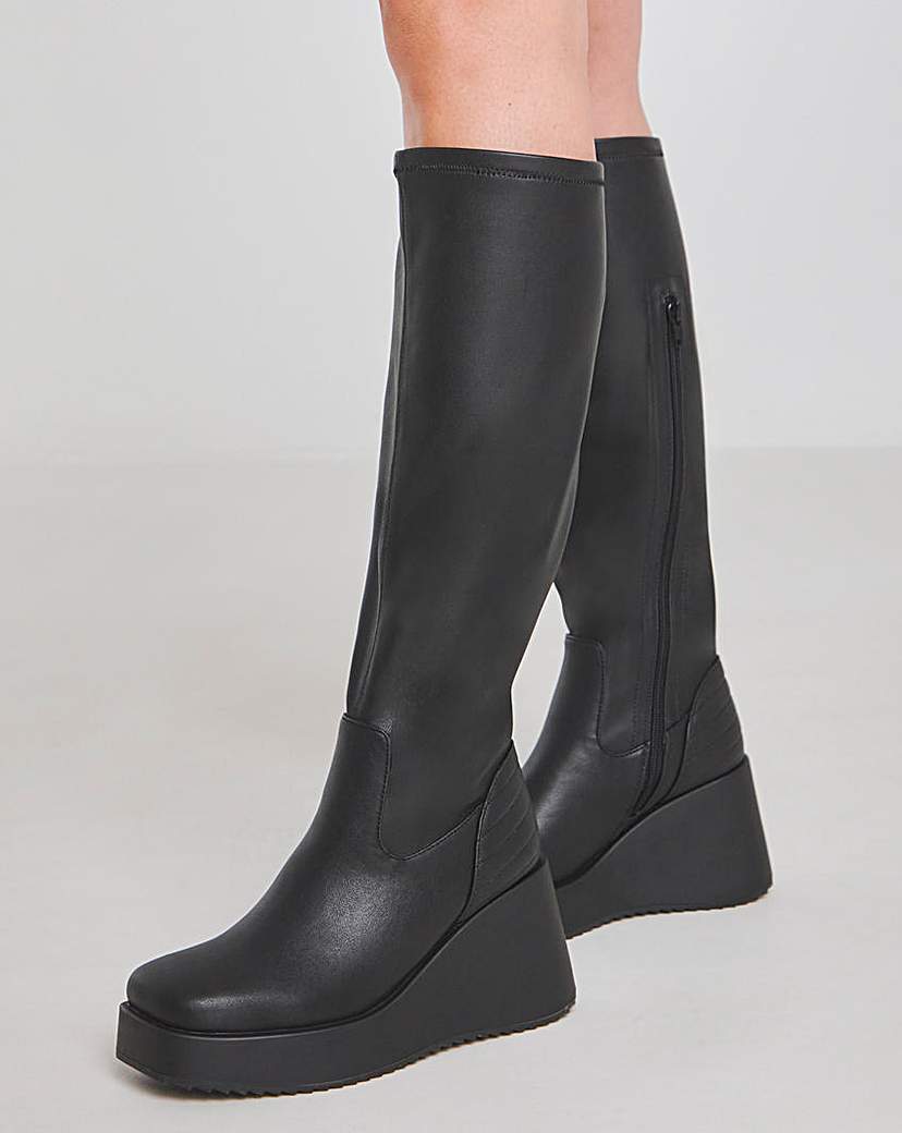 Wedge Knee Hi Quilted Boots Ex Wide C