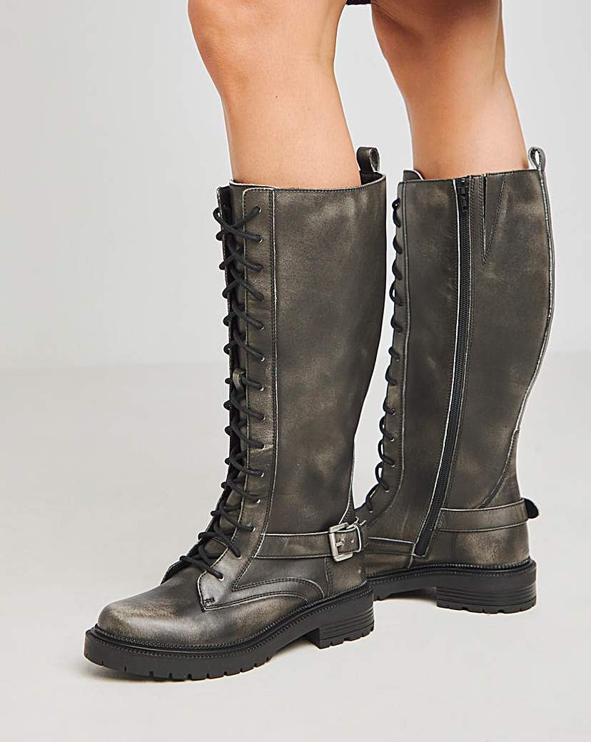 Knee High Lace Up Utility Boots Ex Wide