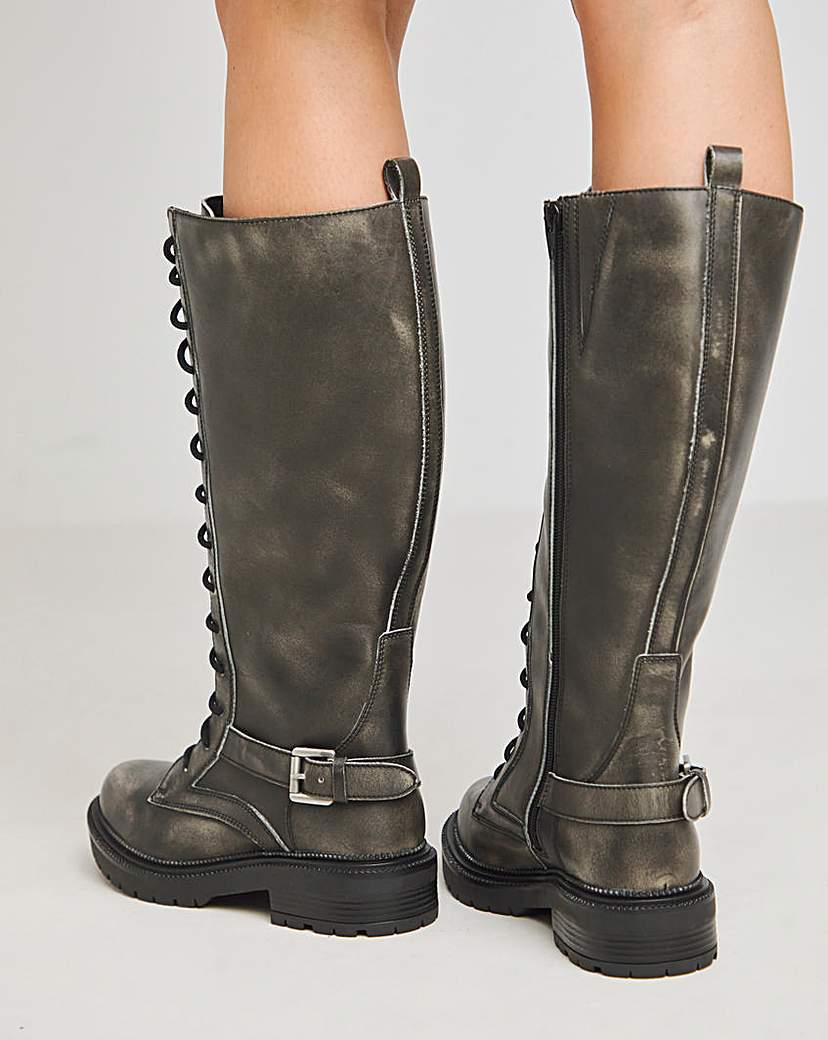 Knee High Lace Up Utility Boots Wide