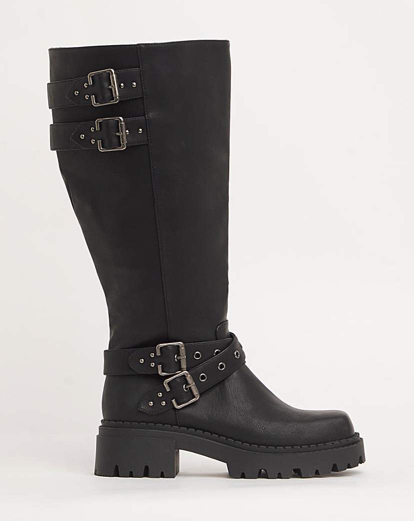 Chunky Buckle Calf Biker Boot Wide SC