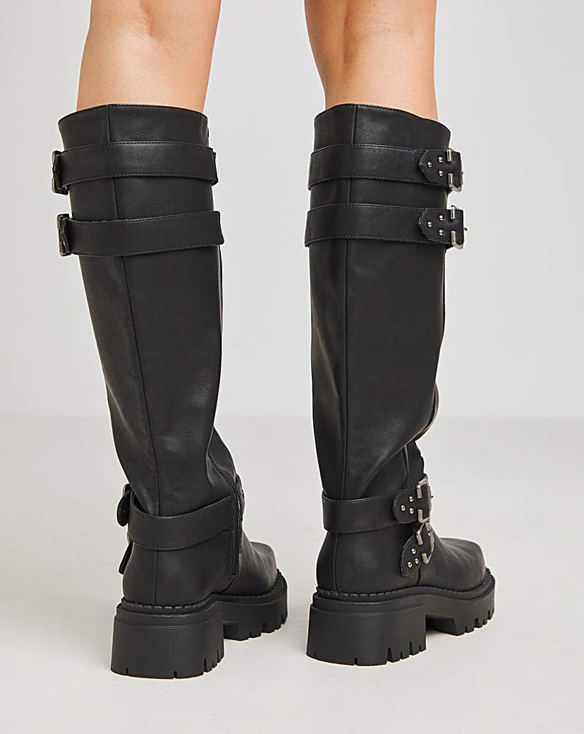Chunky Buckle Calf Biker Boot Wide SC