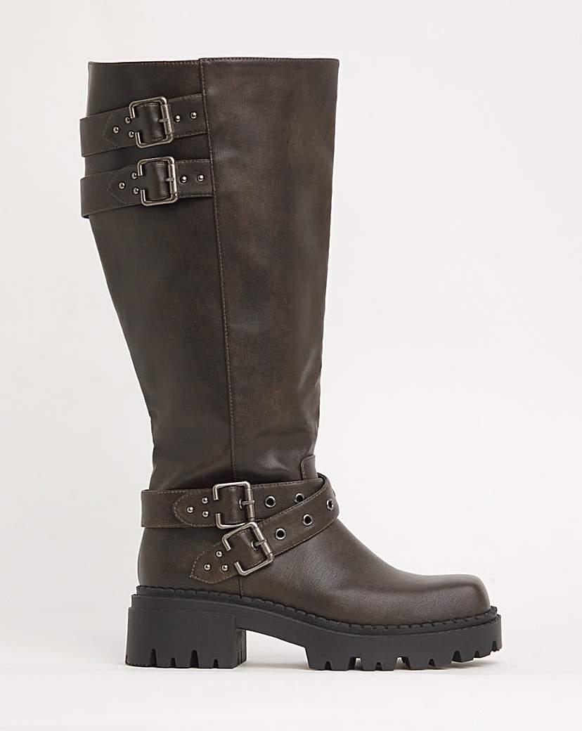 Chunky Buckle Calf Biker Boot Wide SC