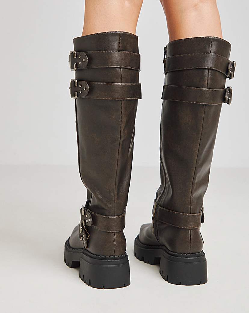 Chunky Buckle Calf Biker Boot Wide SC