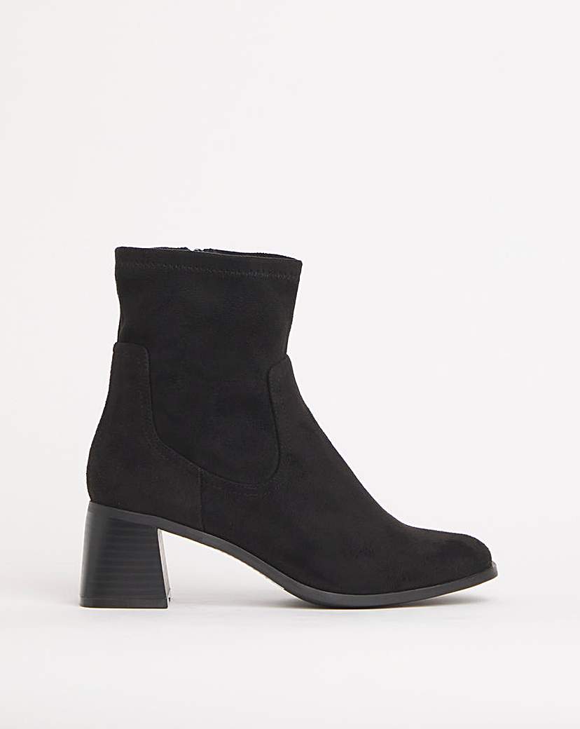 Block Heel Stretch Ankle Boots Ex Wide