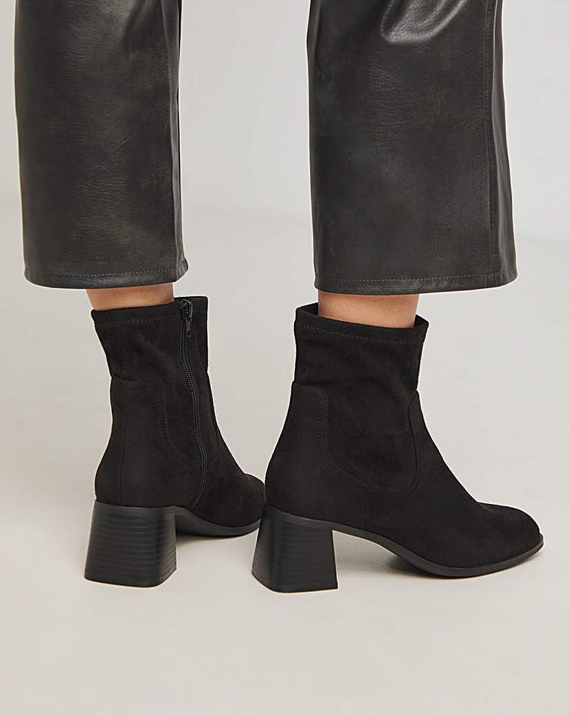 Block Heel Stretch Ankle Boots Ex Wide