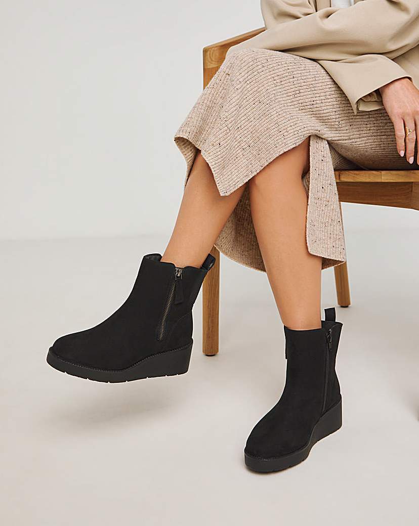 Zip Detail Wedge Ankle Boot Wide