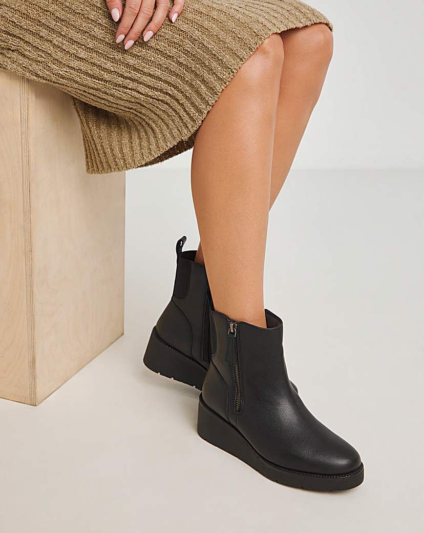 Zip Detail Wedge Ankle Boot Wide