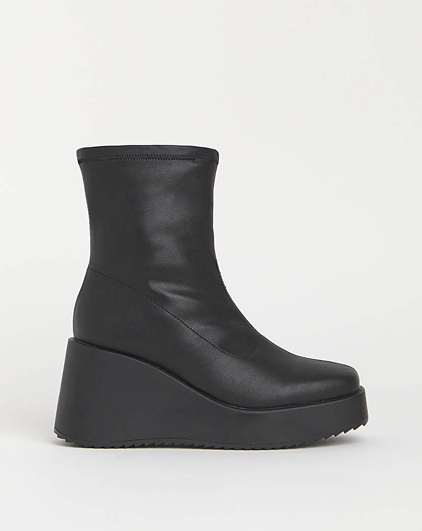 Stretch Upper Wedge Ankle Boots Ex Wide