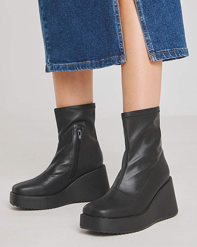 Stretch Upper Wedge Ankle Boots Ex Wide