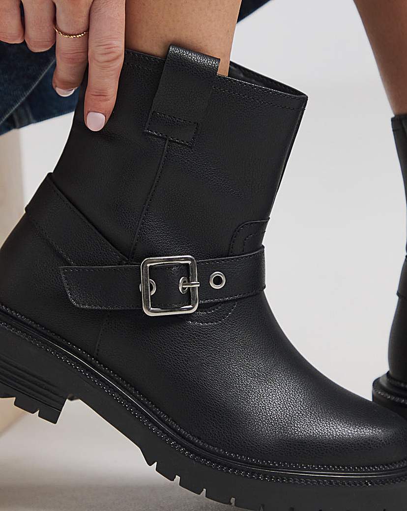 Multi Buckle Ankle Biker Boot Wide