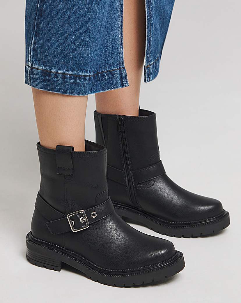Multi Buckle Ankle Biker Boot Wide