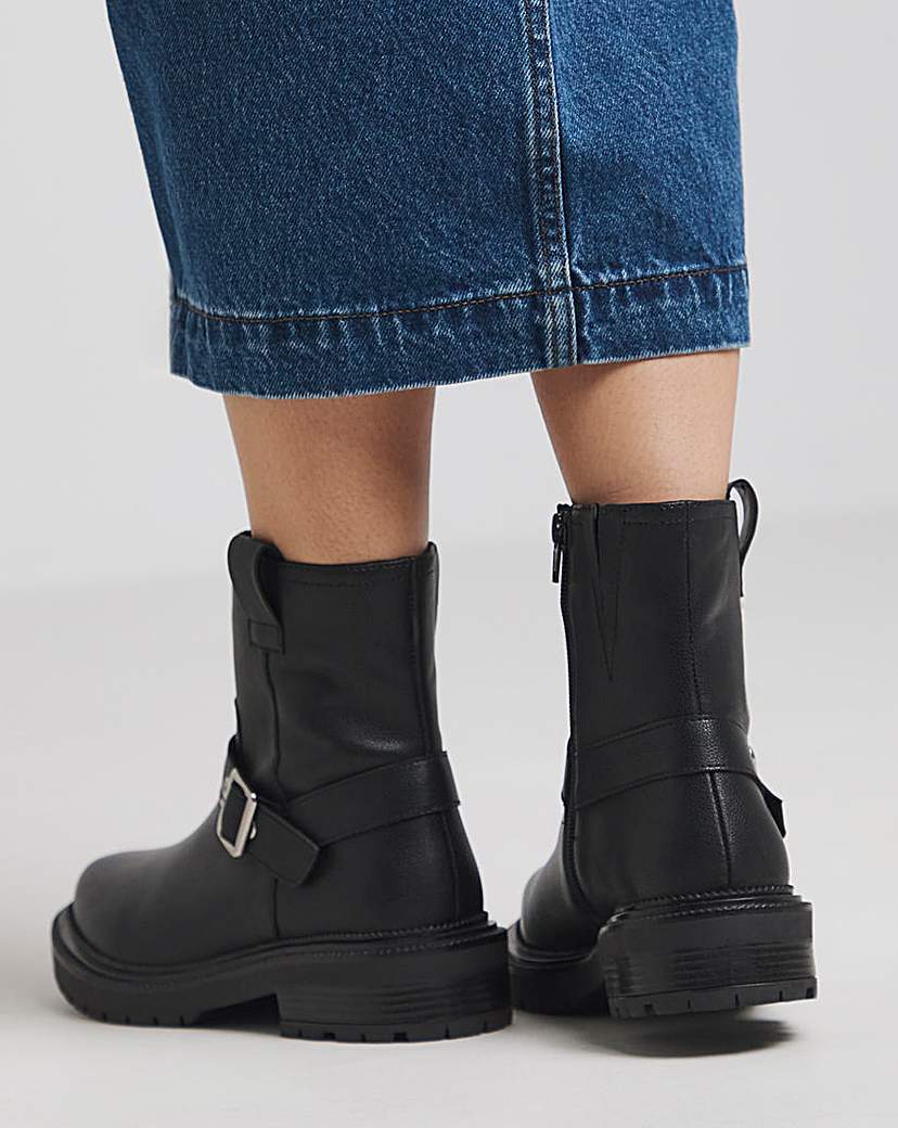 Multi Buckle Ankle Biker Boot Wide