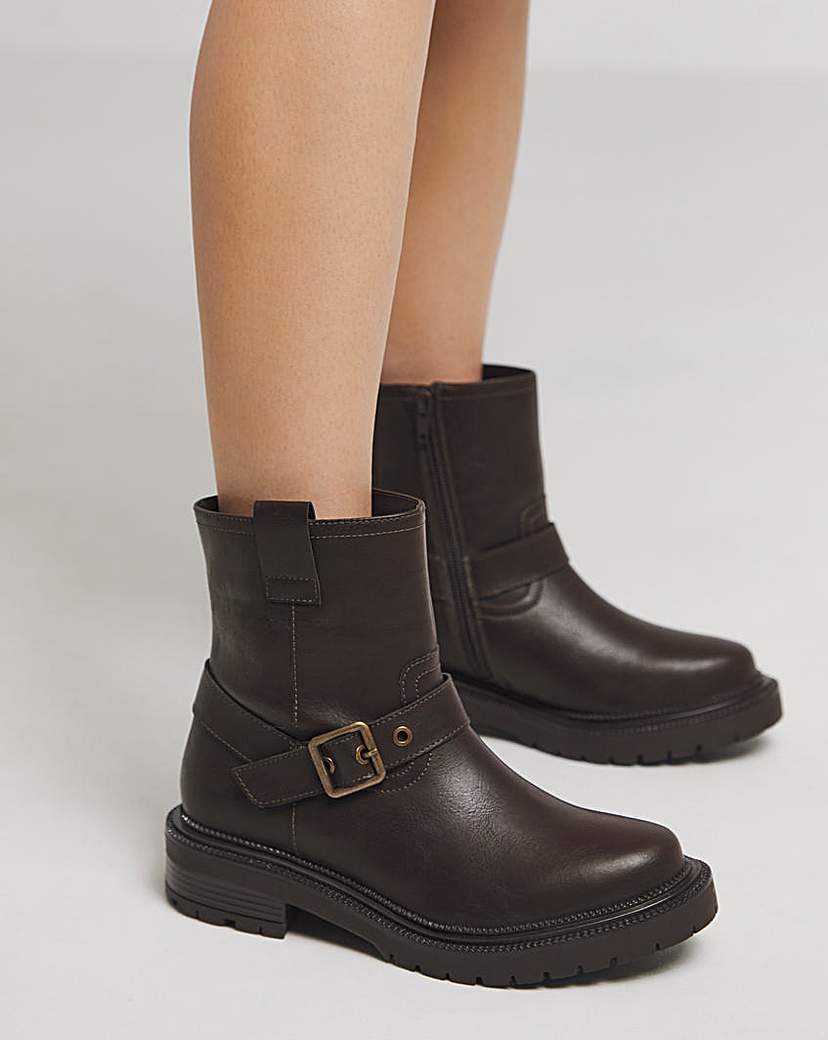 Multi Buckle Ankle Biker Boot Wide