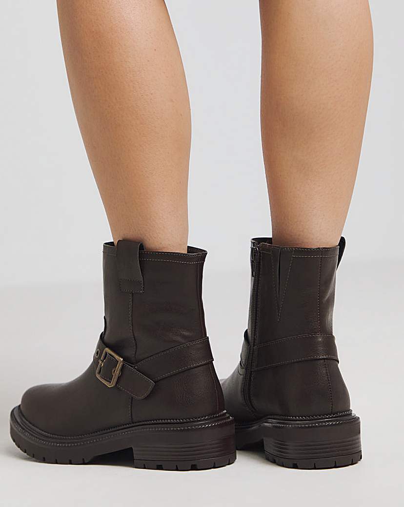 Multi Buckle Ankle Biker Boot Wide