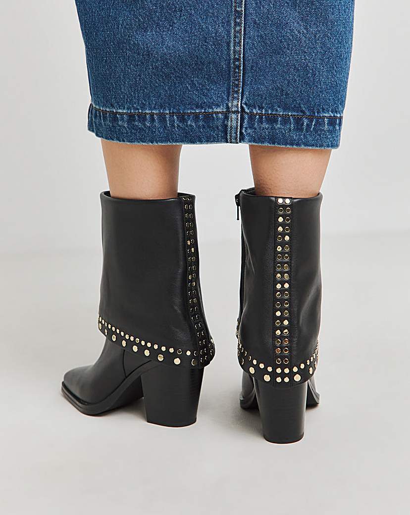 Western Cuff Studded Ankle Boot Wide