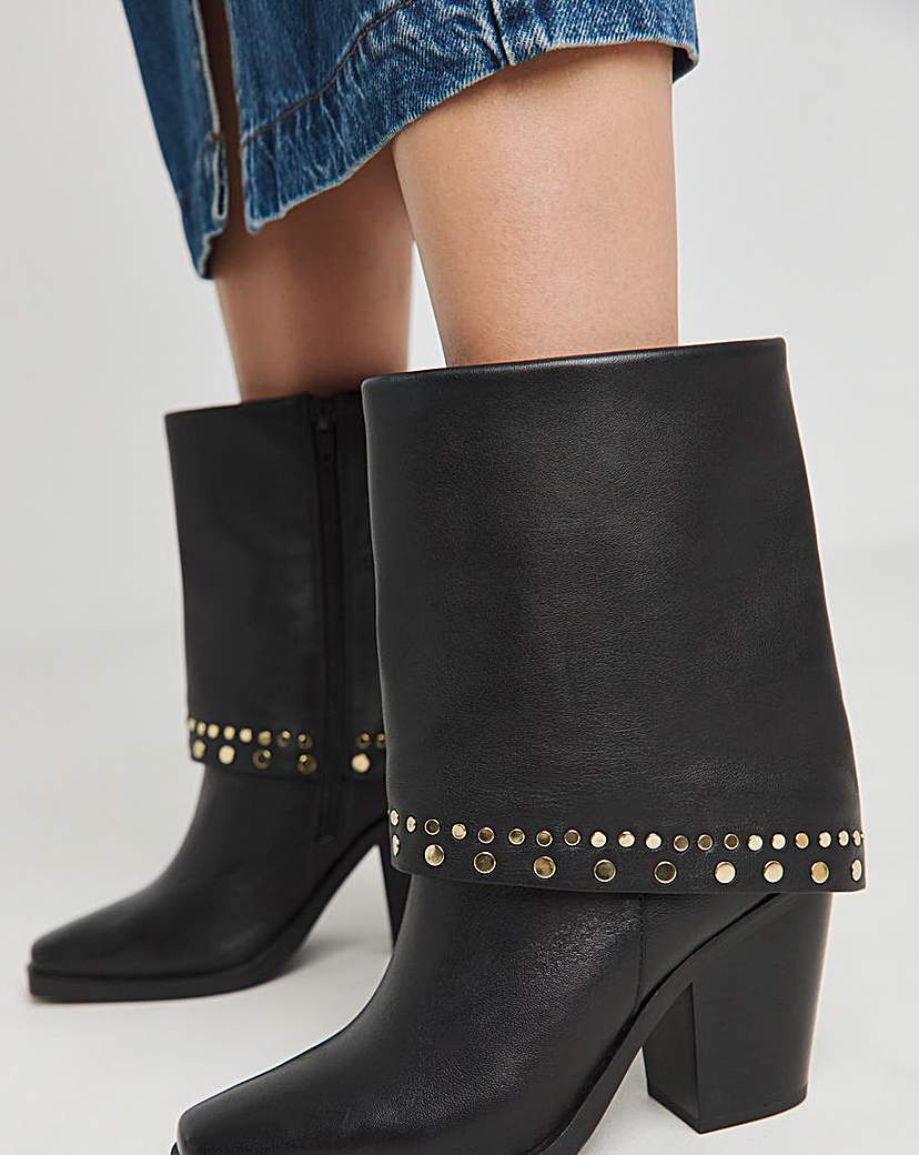 Western Cuff Studded Ankle Boot Wide