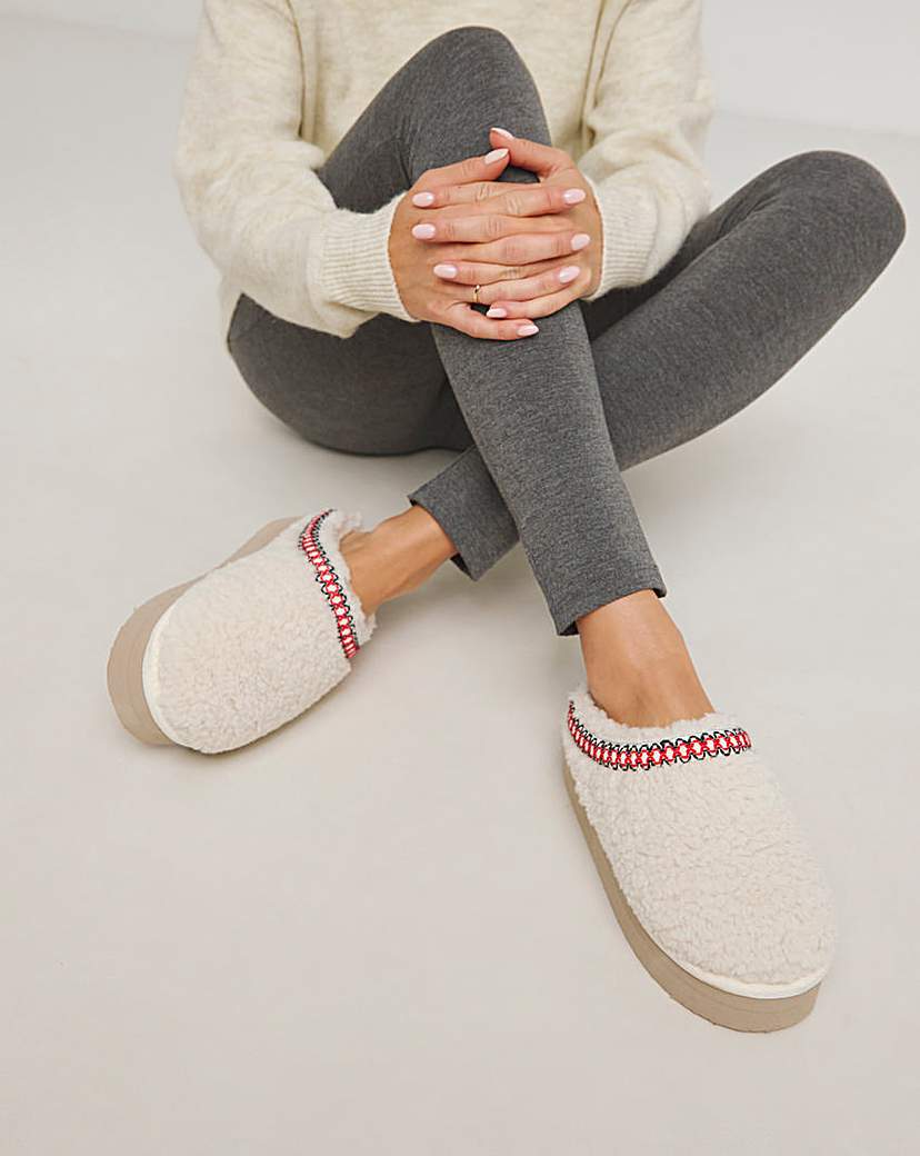 Borg Stitch Flatform Slipper Extra Wide