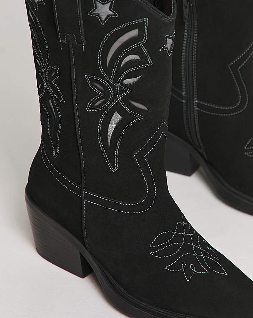 Cut Out Calf Western Boots Wide SC
