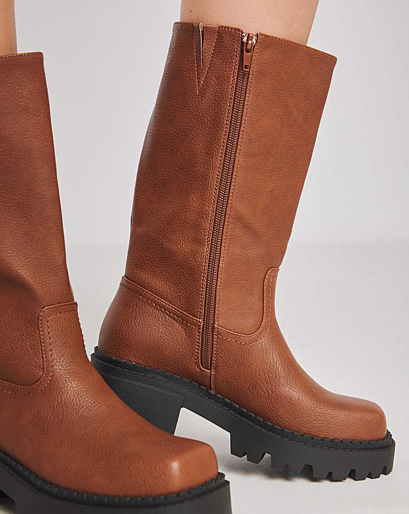 Chunky Plain Biker Boot Ex Wide C