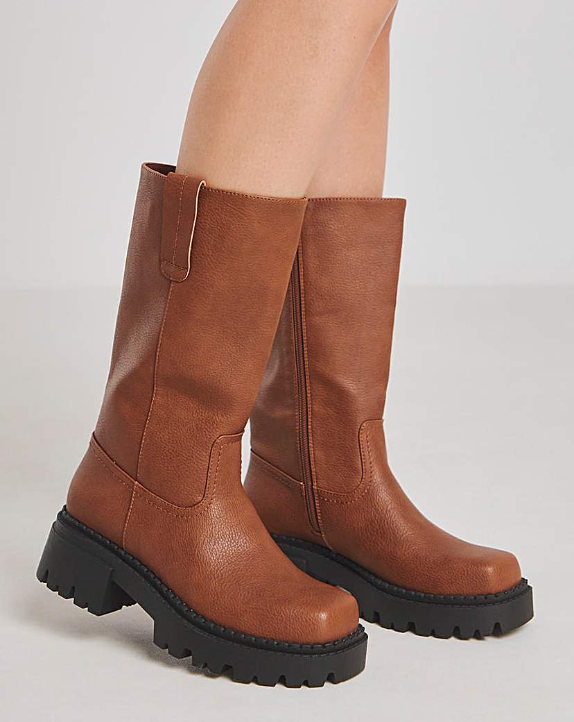 Chunky Plain Biker Boot Ex Wide C