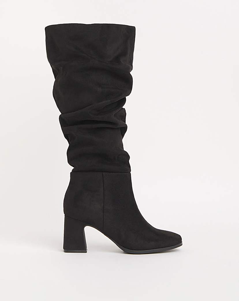Ruched Knee High Heeled Boots Ex Wide