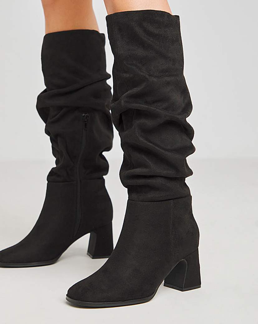 Ruched Knee High Heeled Boots Ex Wide