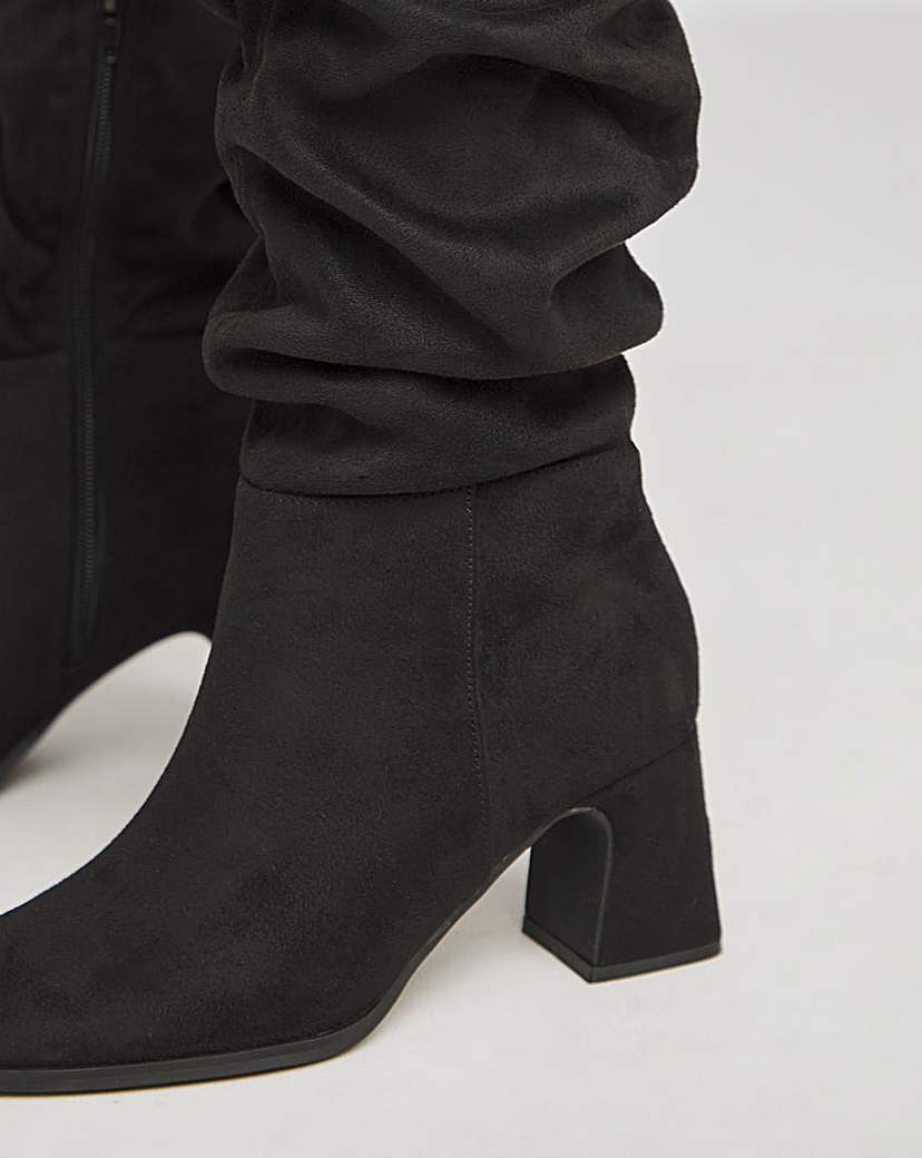 Ruched Knee High Heeled Boots Ex Wide