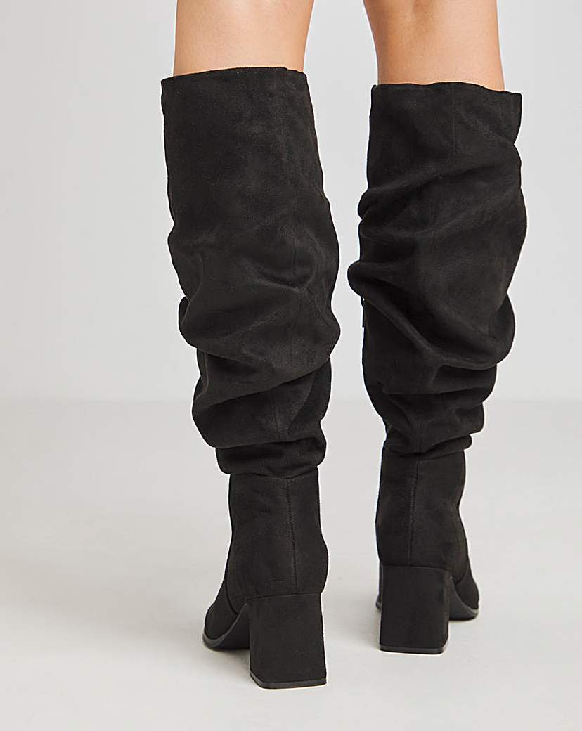 Ruched Knee High Heeled Boots Ex Wide