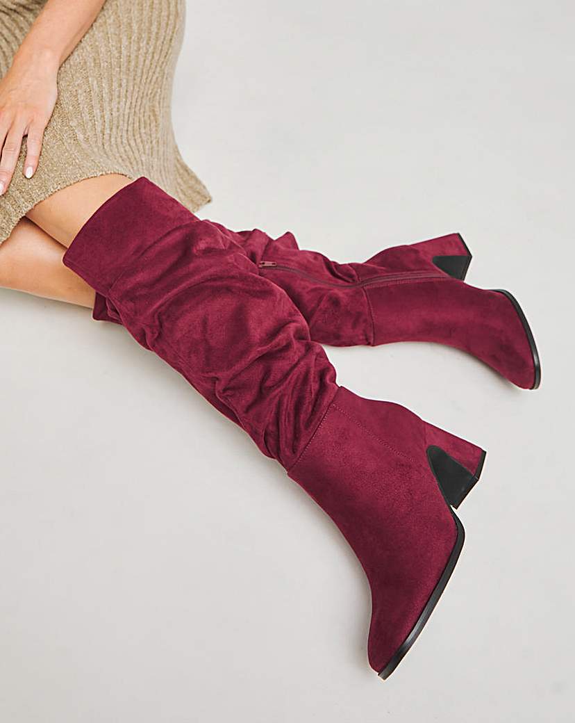 Ruched Knee High Heeled Boots Wide