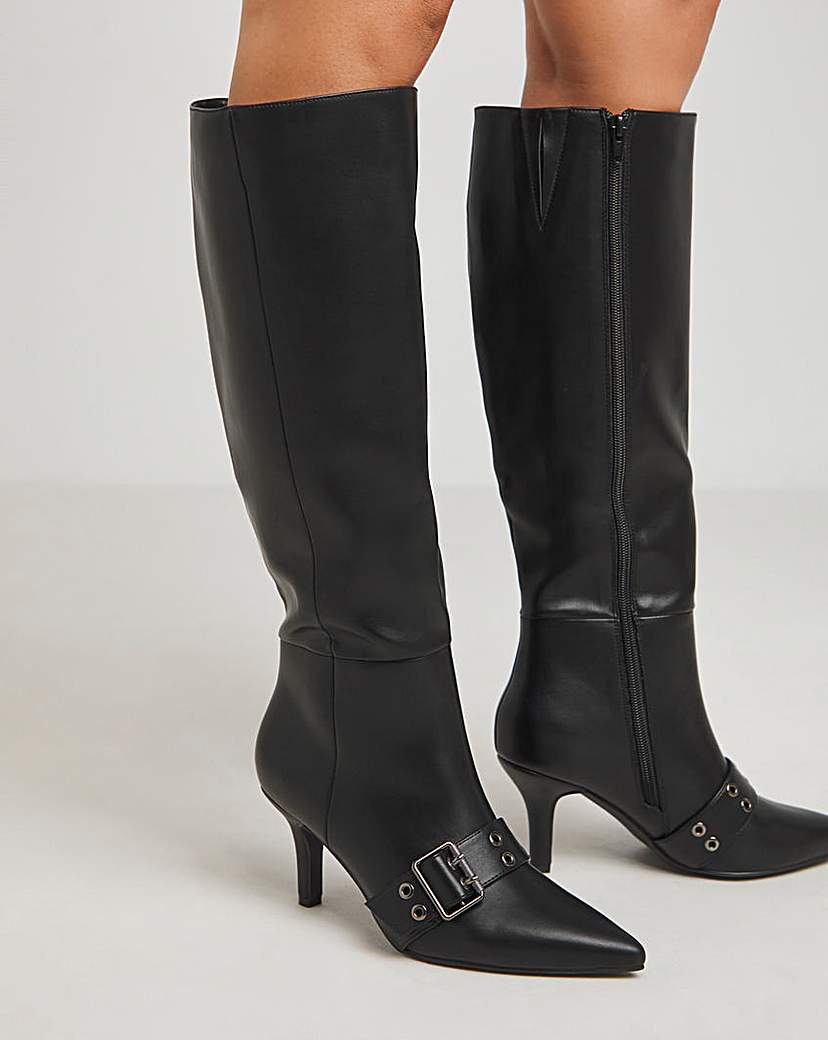 Knee High Heeled Boots Strap Wide S