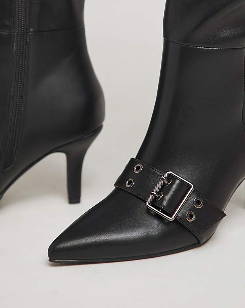 Knee High Heeled Boots Strap Wide S