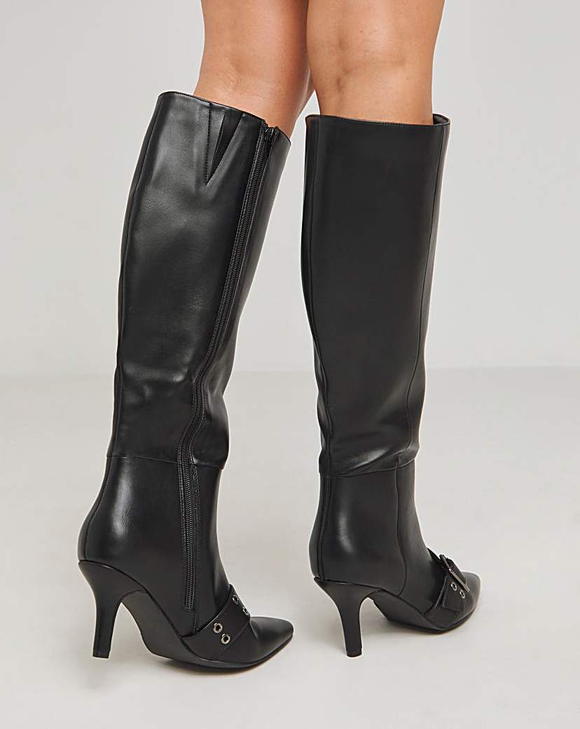 Knee High Heeled Boots Strap Wide S