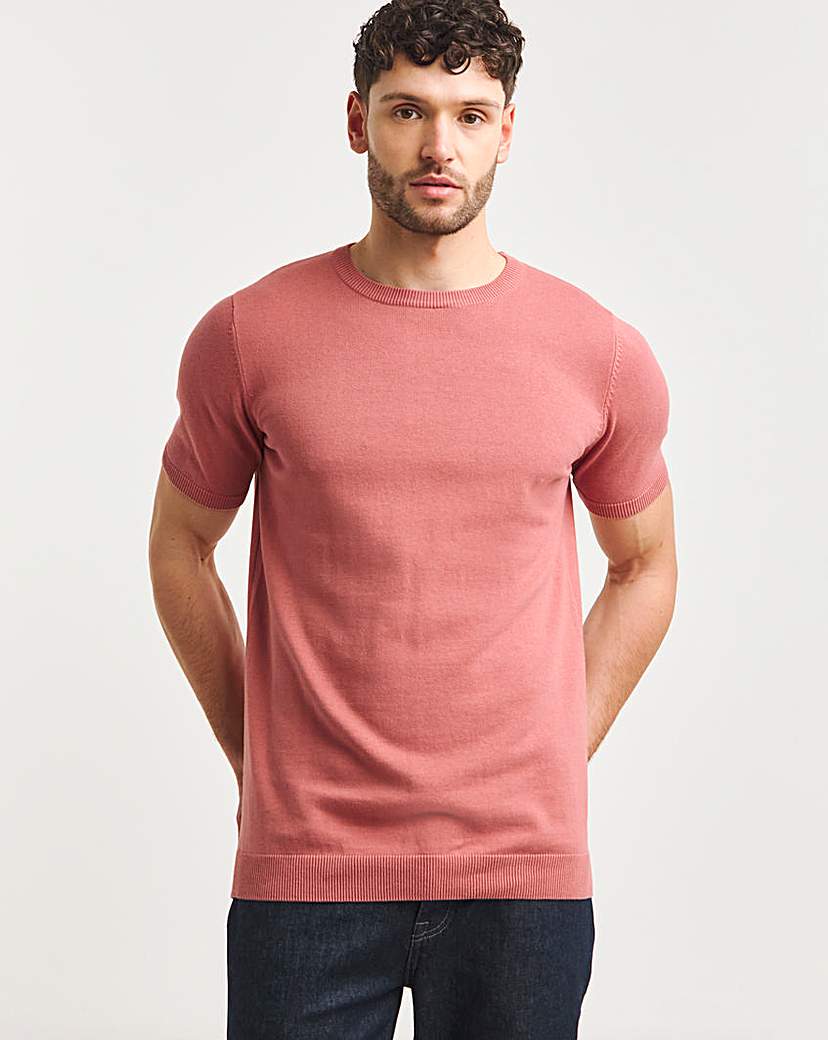 Pink Knitted Short Sleeve T Shirt