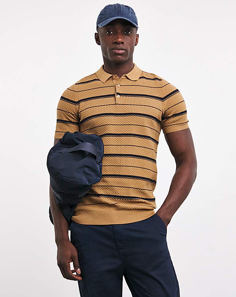 Textured Stripe Knitted Polo