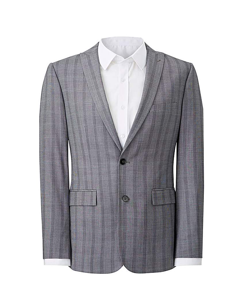 Image of Grey Slim Stretch Checked Jacket L